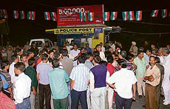 BJP supporters gherao the BCS police post after a clash between Congress and BJP workers in New Shimla late on Monday night.