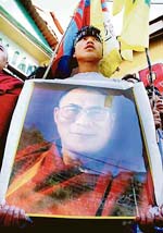 Tibetans hold a rally at Lower Bazar in Shimla on Wednesday in protest against the forcible imposition of the so-called 17-point agreement on Tibet by China.