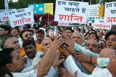 Residents take out a peace march in Jalandhar on Thursday.