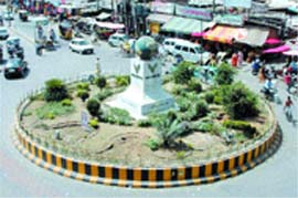 A view of Jyoti Chowk re-christened as Balmiki Chowk  and Milap Chowk which is also called Luv Kush Chowk in Jalandhar.