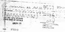 A photo copy of an account payee relief cheque of Rs 95.83 paise