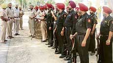 DSP Payal Rattan Singh Brar briefs police personnel at the dera in Jagera near Ahmedgarh on Sunday