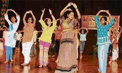 Students learn dance at a workshop organised by Kundan Vidya Mandir in Ludhiana