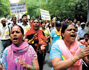 Supporters of the All India Christian Council demand protection from Right-wing Hindu organisations during a rally in the Capital on Tuesday.