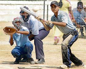 A match between Goa and Madhya Pradesh in progress during the 25th Junior National Softball Championship being held at the PAU ground, Ludhiana