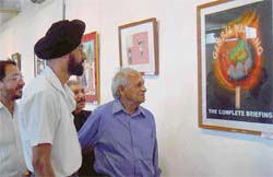 Nek Chand appreciates one of the works on display at Government Museum and Art Gallery, Sector 10, in Chandigarh