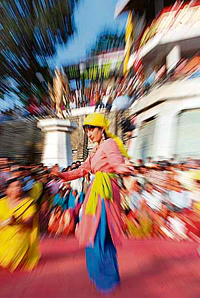 A dancer performs a pahari dance at a function organised by the district administration of Shimla at The ridge on Thursday.