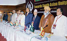 Delegates from different countries participate in the inaugural session of SAFMA parliamentary forum at Peterhof in Shimla on Saturday.