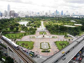 The city is a mix of verdant green and concrete