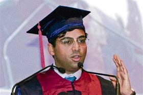 World chess champion Viswanathan Anand addresses the gathering during the 25th Graduation Day function of the National Institute of Information Technology (NIIT) in New Delhi
