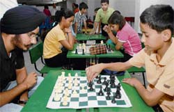 Players in action during the Chandigarh Chess Championship 2007, held at St. Xaviers Senior Secondary School, Sector 44 C, on Sunday.
