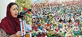 CPM Politburo member Brinda Karat addresses farm workers conference at Nawanshahr on Sunday.