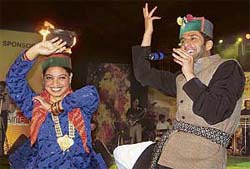 Noted artiste Vicky Chuhan presents the traditional Naati during the Himachali nite at the summer festival in Shimla on Sunday night.
