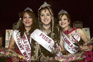 Miss Shimla Priya Sharma (centre), first runner-up Tashi (left) and second runner-up Preeti in a jubilant mood after a fashion show at the International Summer Festival in Shimla on Monday night.