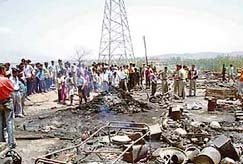 A view of the jhuggis burnt down in a fire at Swaraj Majra, near Baddi