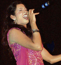 Playback singer Shreya Ghoshal performs on the last day of the summer festival in Shimla on Wednesday night.