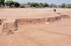 The Phase VIII Dasehra Ground lying dug up in Mohali on Friday.