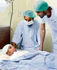 Acid attack victim Sandeep Kaur under treatment at CMC hospital, Ludhiana. 