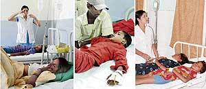 Food poisoning victims undergo treatment at Raghunath Hospital in Ludhiana on Friday. 