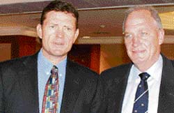 Graham Ford (left) and John Emburey arrive for a meeting with the BCCI in Chennai