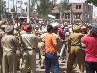 The protesters had assembled in front of state education minister Dr Upinderjit Kaurs house in Kapurthala