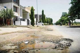 One of the roads in Sector 38, Chandigarh, that has not been re-laid for the past many years