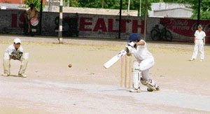 A match between Mahajan XI and Super Club in progress on the third day of the 11th Chaman Lal Malhotra Cricket Cup Tournament (u-14), being played at Arya College, Ludhiana on Tuesday.
