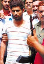 Suspected LeT militant Mukhtar Ahmad Khan in police custody in the Capital on Wednesday. 