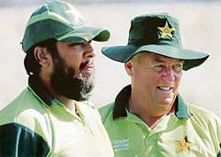 Inzamam-ul-Haq (left) who stepped down as Pakistan captain during the World Cup shortly after Bob Woolmers death, said it would not be easy forgetting the traumatic experience they had in the West Indies after the death of their coach