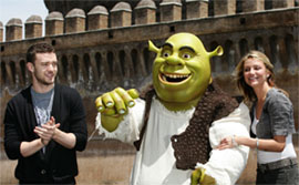 US actor, singer Justin Timberlake and actress Cameron Diaz pose during a photocall for Shrek-the Third in Rome on Friday.