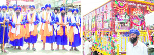 A nagar kirtan being held in Mullanpur Dakha in connection with Guru Arjan Dev’s martyrdom day.