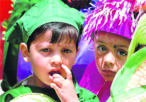 Students of Regal Public School, Lakkar Bazar, participate in a fancy dress competition in Shimla on Monday.