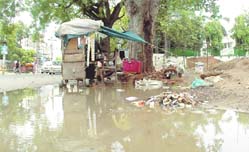 A puddle of water by the roadside in Ludhiana
