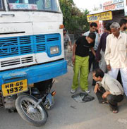 A man was killed when a Haryana Roadways bus hit a motor-cyclist in Karnal on Tuesday.