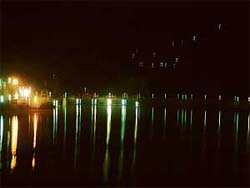 A night view of the Pandoh dam. The dam is situated around 20 km from Mandi on the Mandi-Kullu road. The dam was constructed by the Bhakra-Beas Management Board to divert Beas water through a tunnel. The water so diverted is used for producing electricity at the 990-MW Dehar power project and later released into the Sutlej. 