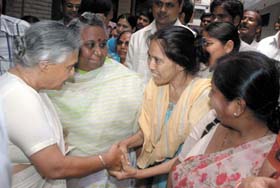 Delhi CM Smt. Sheila Dikshit interacting with women during a visit to Gender Resource Centre at Vasundhara Enclave. area MLA Smt. Meera Bhardwaj is also seen in the picture
