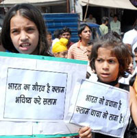 Children march in a procession to support A.P.J. Abdul Kalam for second term as President at Karnal on Thursday.
