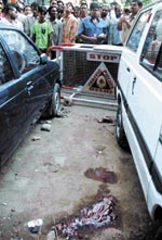 The spot where a 25-year-old woman was found dead at Nehru Place in the Capital on Friday. 
