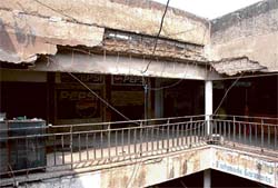 The portion of the Janta booth market in Sector 27, Chandigarh, that collapsed on Monday night.