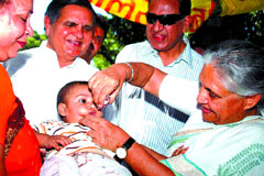 Delhi Chief Minister Sheila Dikshit launches the next phase of Pulse Polio Immunisation Programme.