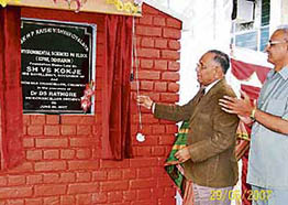 Governor V.S. Kokje lays the foundation stone of the Environmental Science PG Block in CSK HPAU in Palampur on Saturday.