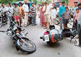 The motorcycle and scooter, which were involved in an accident near Phase IV, Mohali