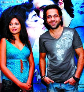 Awarapan actors Emraan Hashmi and Mrinalini Sharma at a press conference in the Capital on Monday.