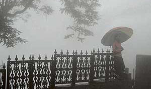 The clouds came down in Shimla on Monday.