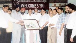 Functionaries of the Ludhiana Citizen Council felicitate divisional forest officer R.R. Kakar at a meeting in Ludhiana