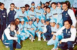 Indian players celebrate after winning the one-day series against South Africa in Belfast