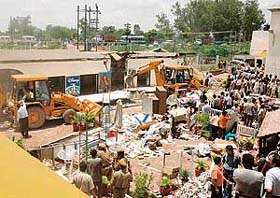 A view of the mall that was partly demolished in Ambala district