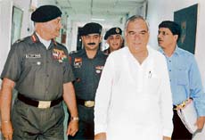 Haryana Chief Minister Bhupinder Singh Hooda arrives at Western Command Headquarters for the annual civil military liaison conference in Chandi Mandir on Thursday.