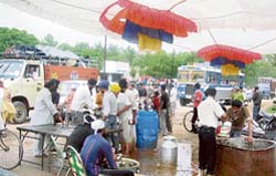 A chhabil causes traffic congestion on the Ludhiana-Malerkotla road near Ahmedgarh