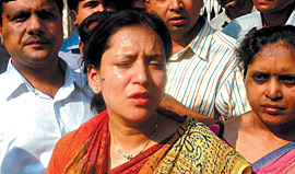 A visibly shaken Neera Jain who reportedly lost her jewellery worth over Rs 10 lakh from her locker in Vijaya Bank, Ansari Road, in the Capital on Friday. She has claimed in her complaint to the police that when she operated her bank vault on Friday after about five months, her jewellery kept in it was missing.